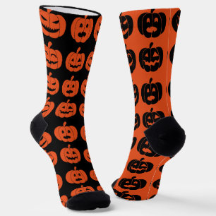 Chaussette Motif de citrouille amusant Orange et noir Hallowe