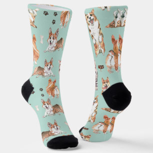 Chaussette Motif de corgi chien à l'aquarelle mignon
