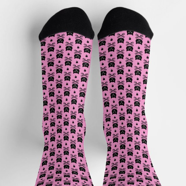 Chaussette Motif de crâne noir et rose personnalisé (Haut)