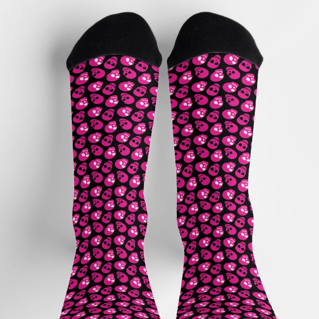 Chaussette Motif de crâne noir et rose personnalisé (Haut)