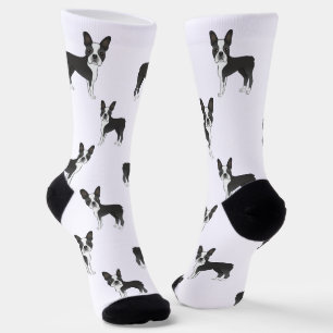 Chaussette Motif de dessin de chien de Boston Terrier noir et