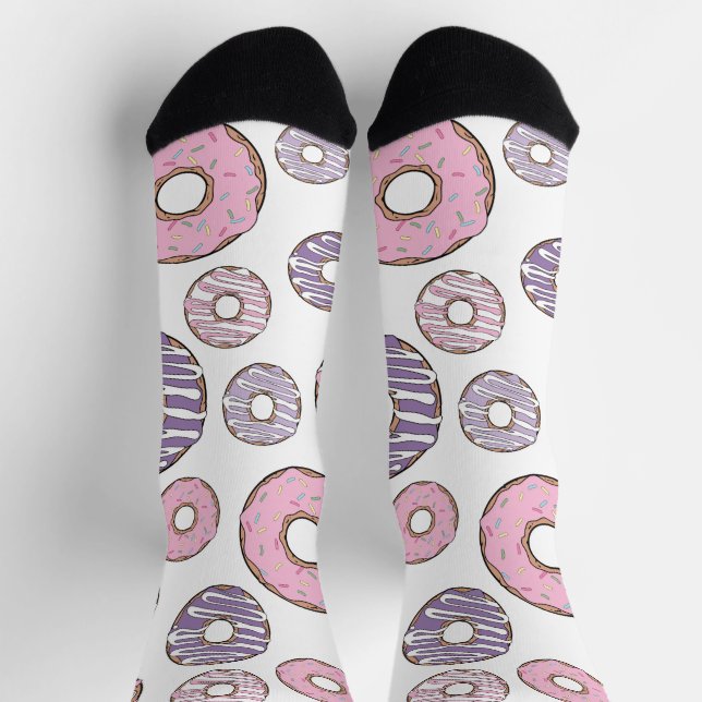 Chaussette Motif De Donuts, Donuts Roses, Donuts Violets (Haut)