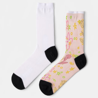 Chaussette Motif de doodle floral minimal - art de couleur pa