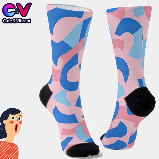 Chaussette Motif de doodle rose et bleu (Créateur téléchargé)