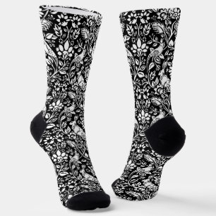 Chaussette Motif de faisan et lièvre, noir et blanc