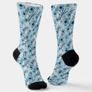 Chaussette Motif de fleurs bleues sur tigre arrière - plan