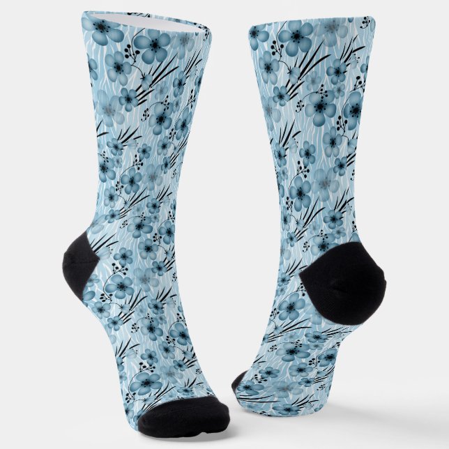 Chaussette Motif de fleurs bleues sur tigre arrière - plan (Angulaire)