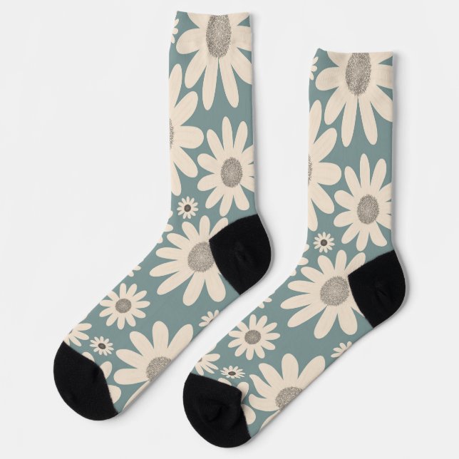 Chaussette Motif de fleurs de camomille sur un vert doux (Gauche)