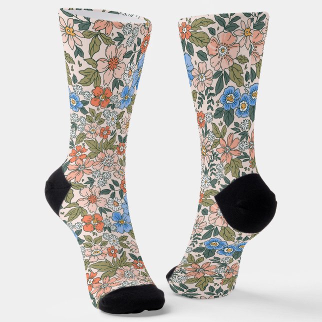 Chaussette Motif de fleurs de jardin de corail (Angulaire)