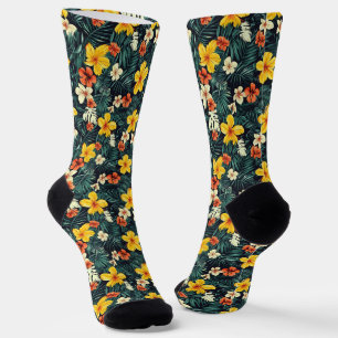 Chaussette Motif de fleurs tropicales jaunes