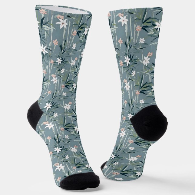Chaussette Motif de fleurs zen botaniques japonaises (Angulaire)