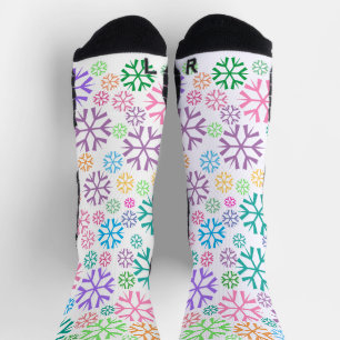Chaussette Motif de flocons de neige colorés sur fond blanc