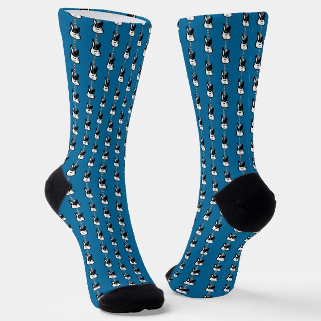 Chaussette Motif de guitare de base électrique en noir et bla (Angulaire)