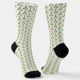 Chaussette Motif de houx de Noël Houx vert Baies rouges