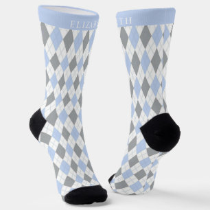 Chaussette Motif de Jacquard blanc bleu gris personnalisé
