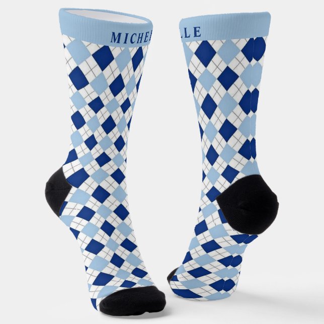 Chaussette Motif de Jacquard bleu foncé clair personnalisé (Angulaire)