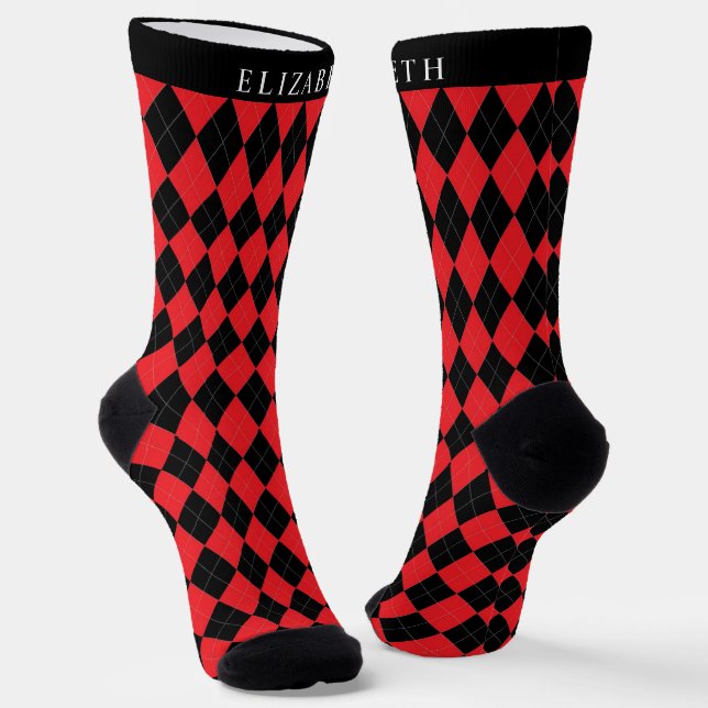 Chaussette Motif de Jacquard noir rouge vif (Angulaire)