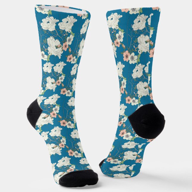 Chaussette Motif de jardin floral blanc (Angulaire)