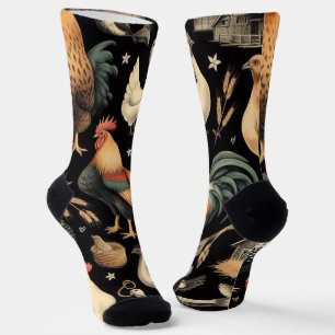 Chaussette Motif de la ferme de poulet Retro