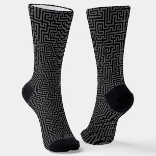 Chaussette Motif de labyrinthe géométrique noir et gris