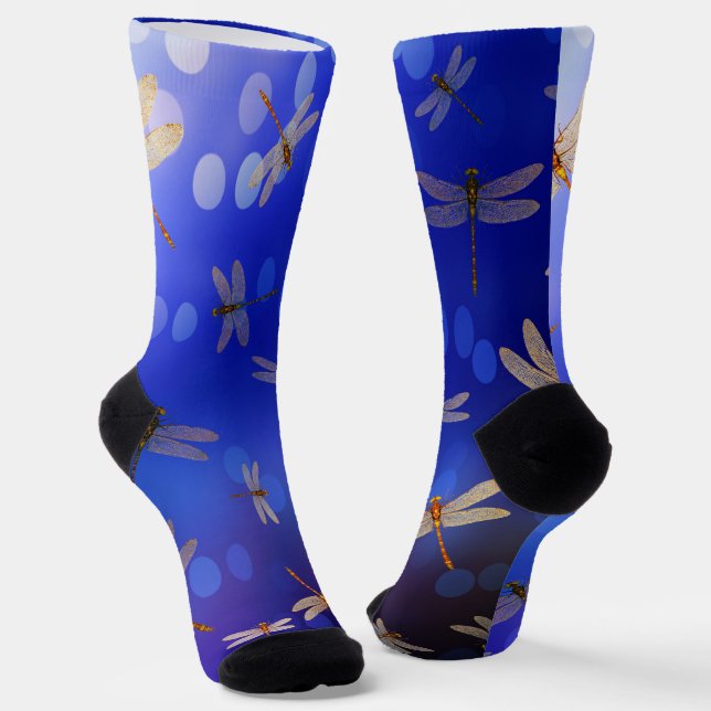 Chaussette Motif de libellules bleues, Chaussettes d'équipage (Angulaire)