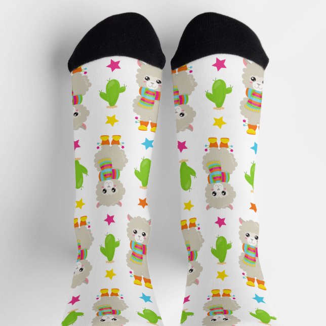 Chaussette Motif De Llamas, Cute Llamas, Alpacas, Cactus (Haut)
