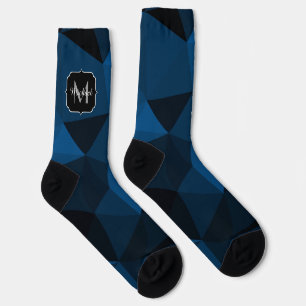 Chaussette Motif de maillage géométrique noir bleu foncé
