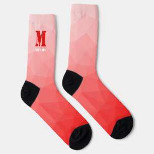 Chaussette Motif de maille géométrique rouge Monogramme