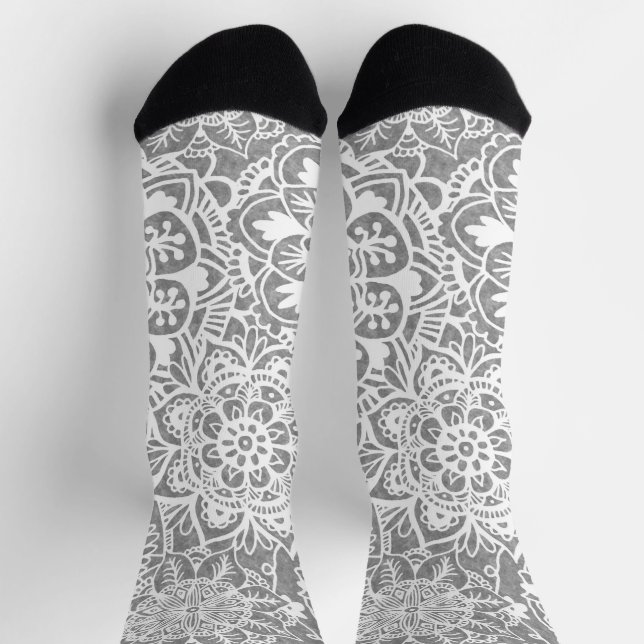 Chaussette Motif de mandala blanc et gris doux (Haut)