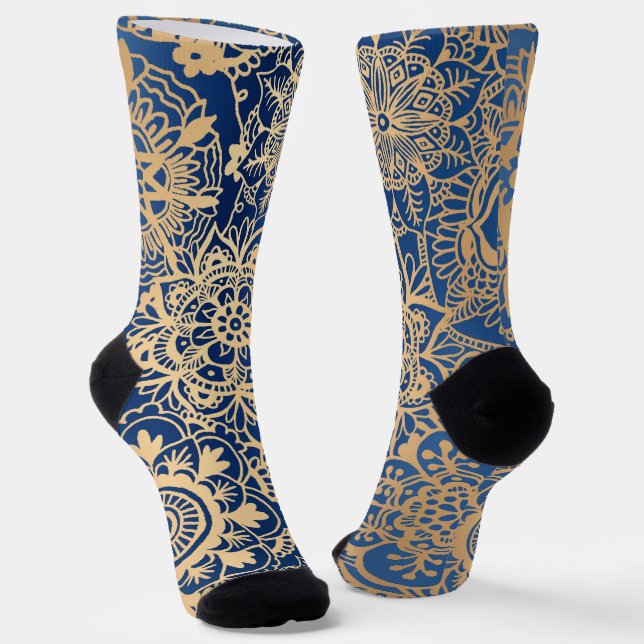 Chaussette Motif de mandala bleu et or (Angulaire)