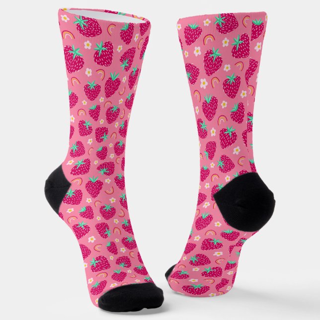 Chaussette Motif de marguerite arc-en-ciel fraise (Angulaire)