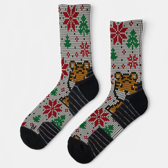 Chaussette Motif de Noël classique avec ornement en gris (Gauche)