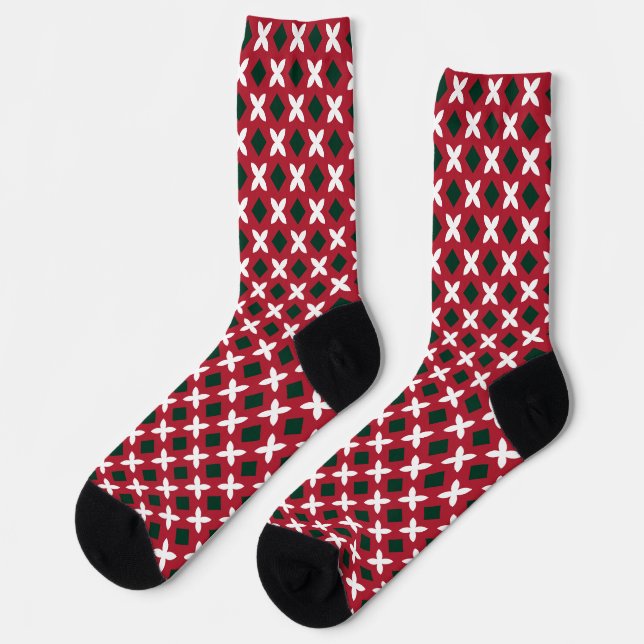 Chaussette Motif de Noël classique rouge vert et blanc (Gauche)