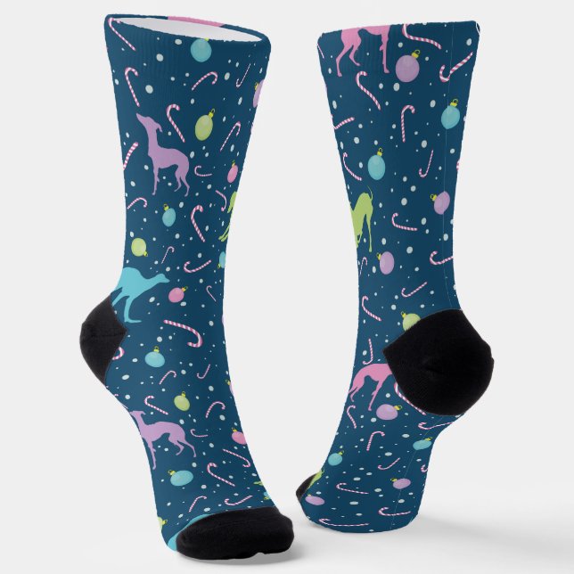 Chaussette Motif de Noël Italien Greyhound Chien Silhouette (Angulaire)
