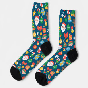 Chaussette Motif de Noël joyeux sur bleu