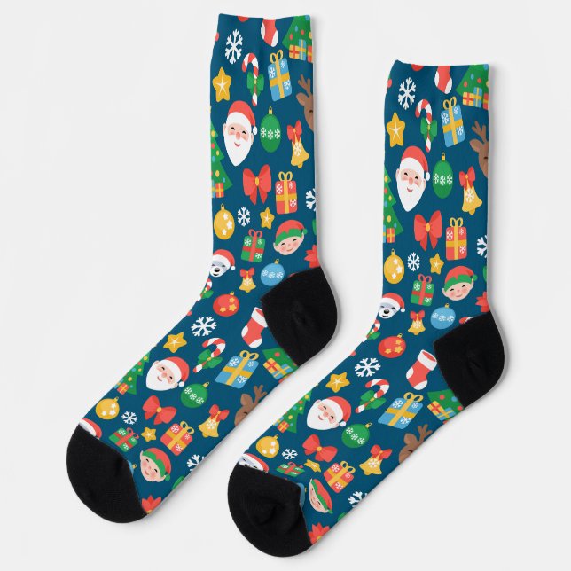 Chaussette Motif de Noël joyeux sur bleu (Gauche)