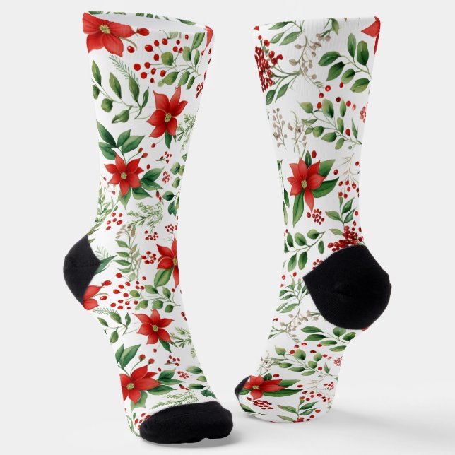 Chaussette Motif de Noël Poinsettia (Angulaire)