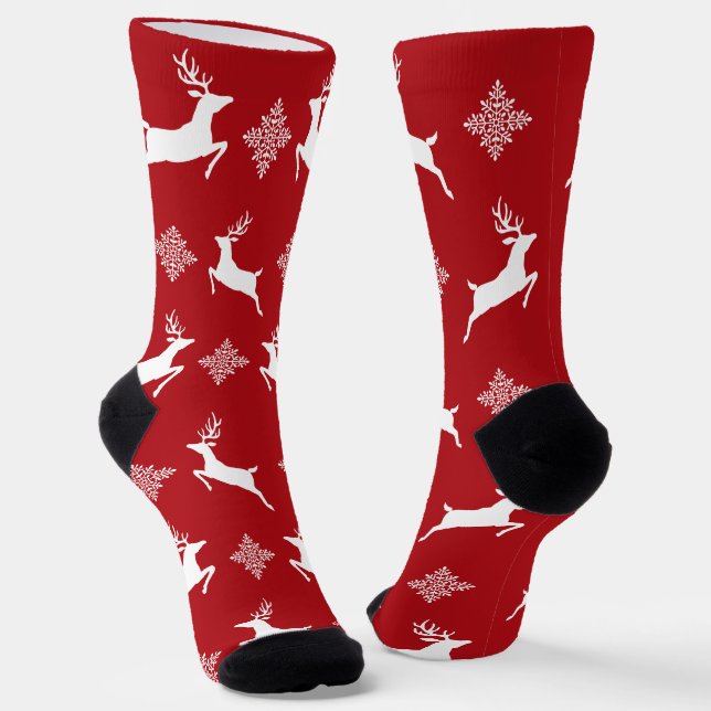 Chaussette Motif de Noël Red And White Deers & Snowflakes (Angulaire)