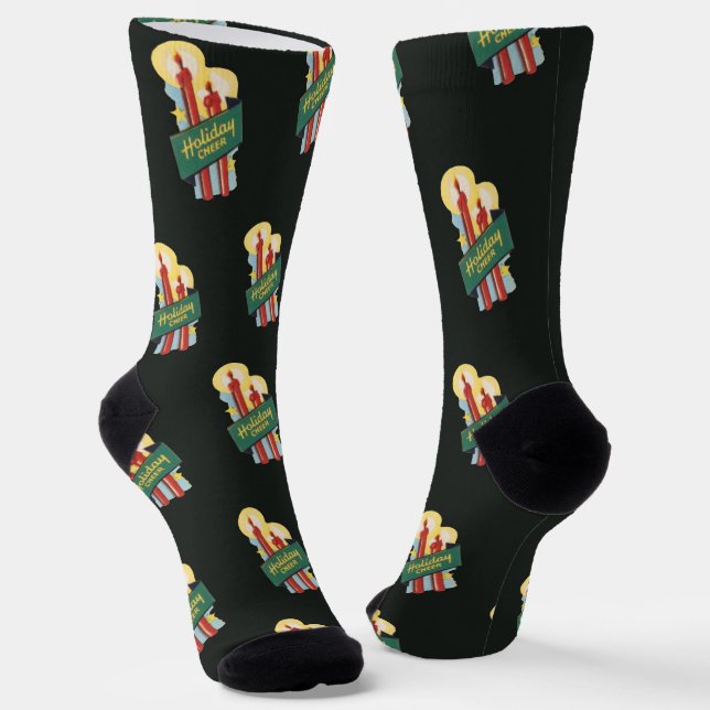 Chaussette Motif de Noël vintage, bougies Joie des Fêtes (Angulaire)