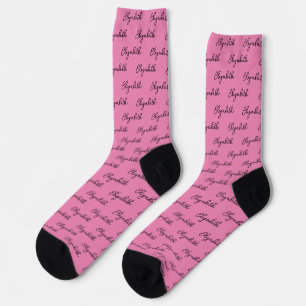 Chaussette Motif de nom de script cursif rose et noir simple
