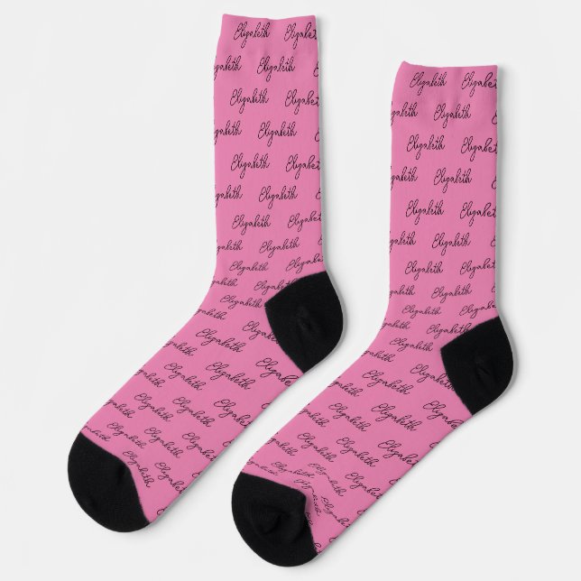 Chaussette Motif de nom de script cursif rose et noir simple (Gauche)