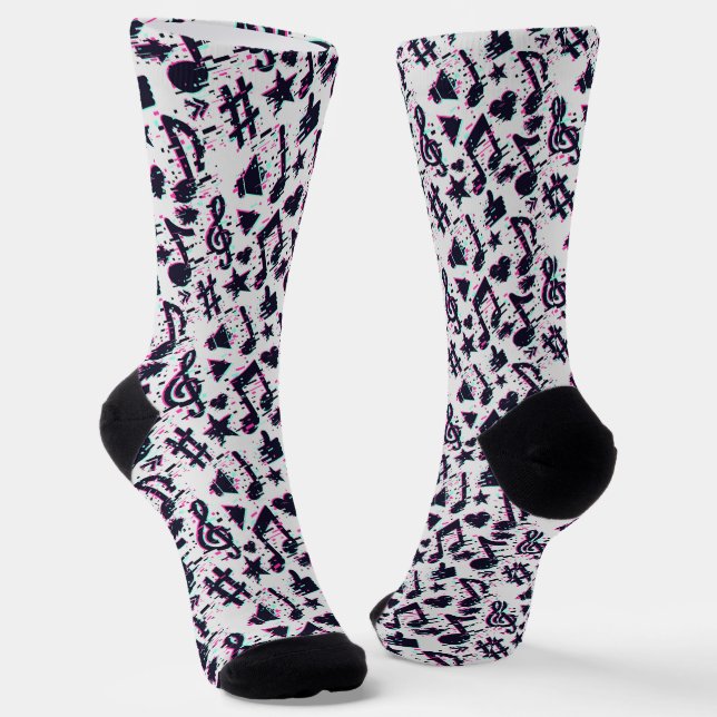 Chaussette Motif de notes musicales et de coeurs déformés (Angulaire)