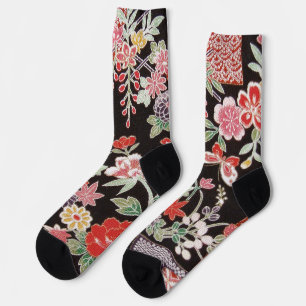 Chaussette Motif de papillon et de fleur japonais