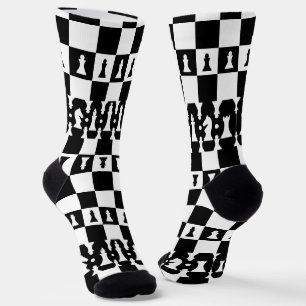 Chaussette Motif de pièces d'échecs - noir et blanc