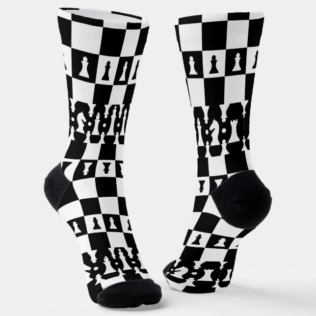 Chaussette Motif de pièces d'échecs - noir et blanc (Angulaire)