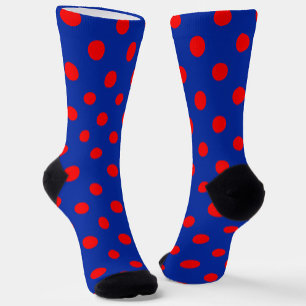 Chaussette Motif de points rouges sur fond bleu 