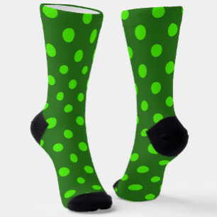 Chaussette Motif de pois verts sur fond vert foncé 