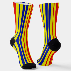Chaussette Motif de rayures rouges bleues jaunes 