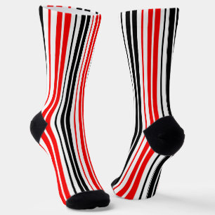 Chaussette Motif de rayures rouges noires et blanches 