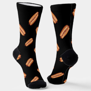 Chaussette Motif de restauration rapide Hot Dog sur fond noir